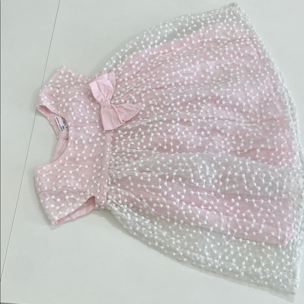Minoti baby girls  pink cotton and white embroidered party dress